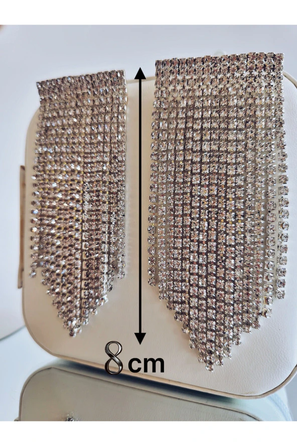 Fenomen Sallantılı Taşlı Gece Abiye Silver Küpe - Resim 3