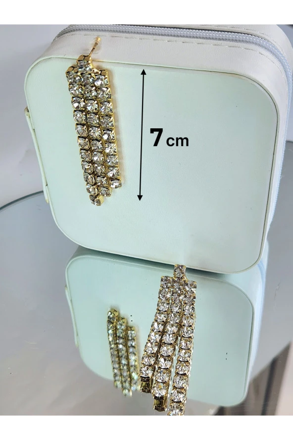 Taşlı Sallantılı Gold Renk Küpe - Resim 3