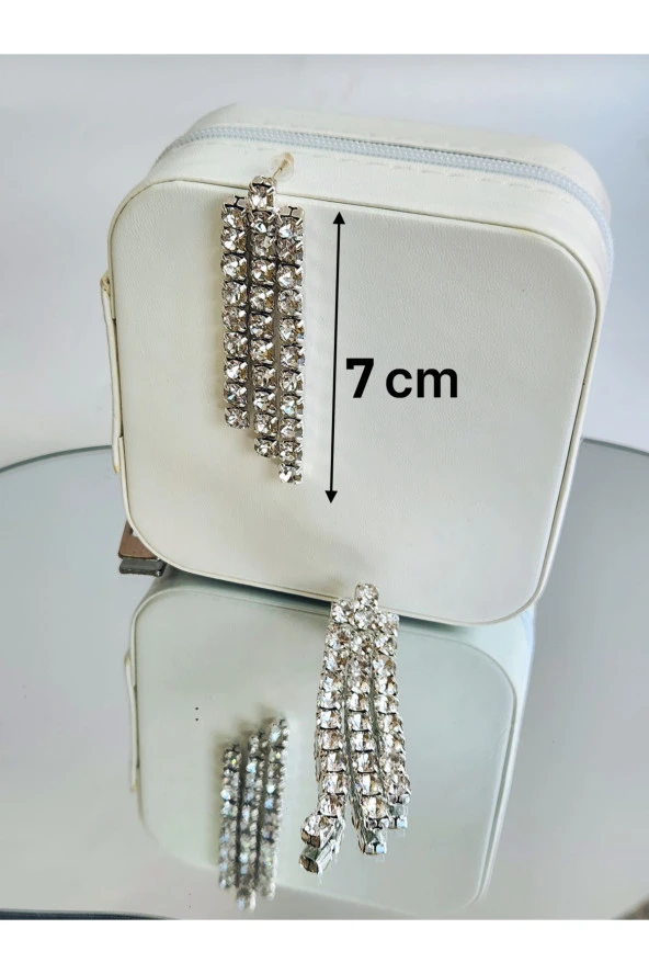 Taşlı Sallantılı Silver Renk Küpe - Resim 3