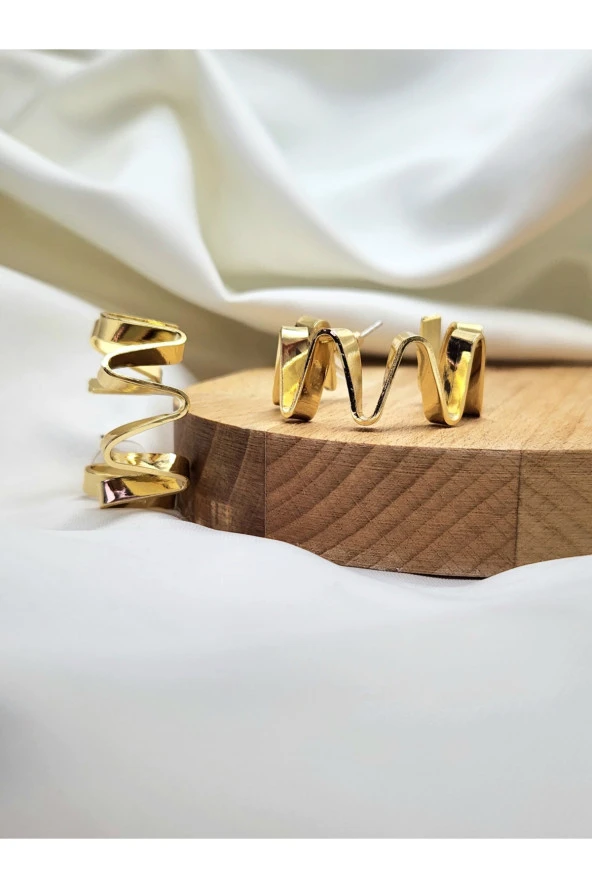 Zikzak Model Halka Altın Kaplama Renk Küpe ürün görseli