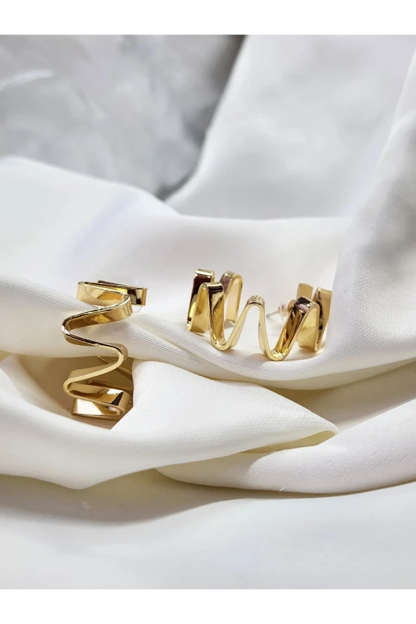 Zikzak Model Halka Altın Kaplama Renk Küpe - Resim 2