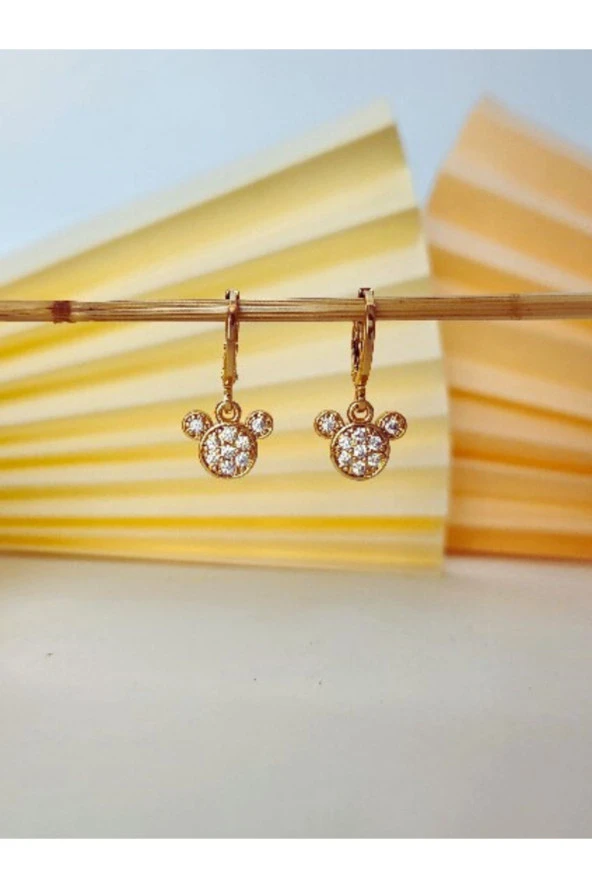 Mickey Mouse Altın Kaplama Çelik Küpe - Resim 2