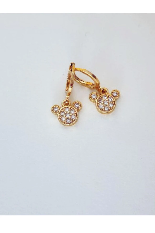 Mickey Mouse Altın Kaplama Çelik Küpe - Resim 3