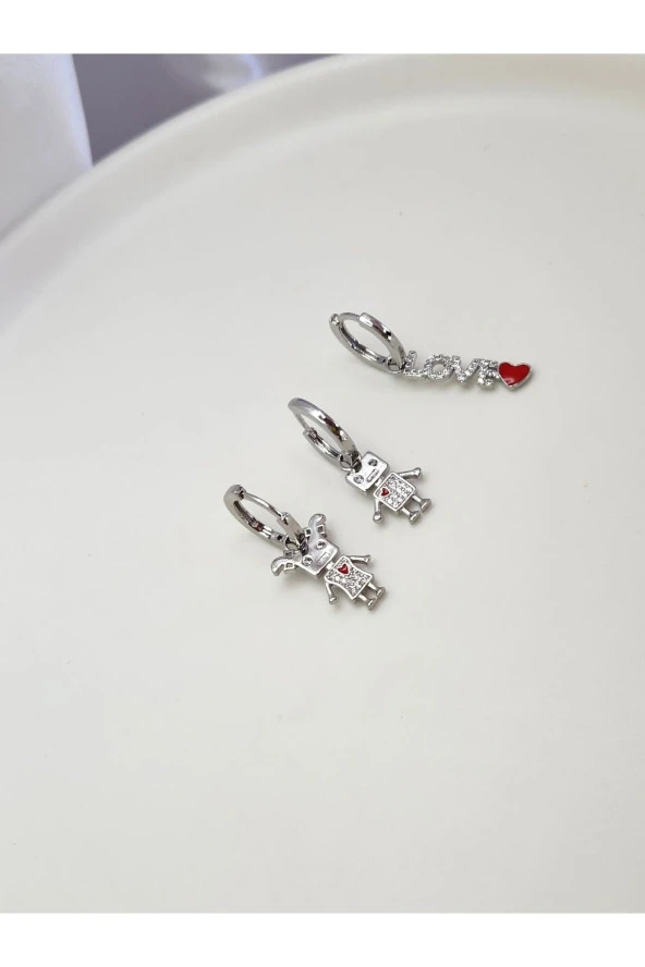 3' Lü Sevgili Çift Kalp Love Çelik Küpe ürün görseli