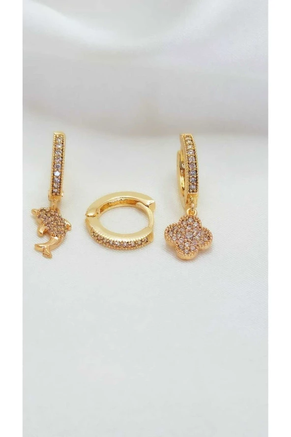 3'lü Yunus Çiçek Figürlü Atın Kaplama Çelik Küpe - Resim 2