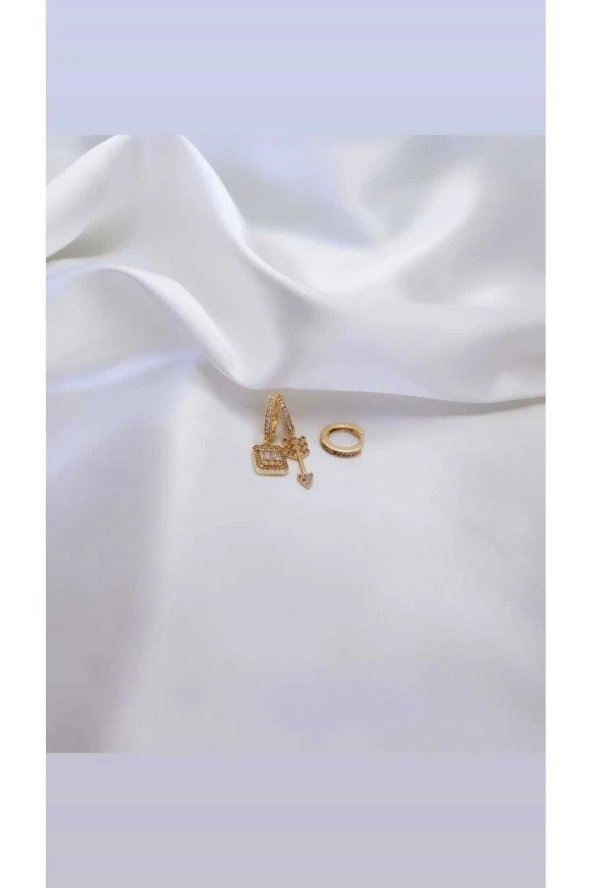 3'lü Ok Baget Figürlü Atın Kaplama Çelik Küpe - Resim 3