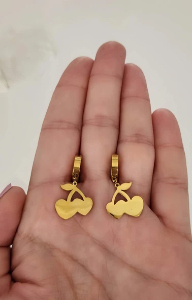 Kiraz Model Altın Kaplama Çelik Küpe - 1