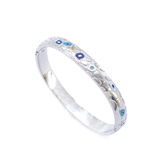 Çelik Kelepçe Bileklik Nazar Boncuklu Model BLZ-518 - Resim 2