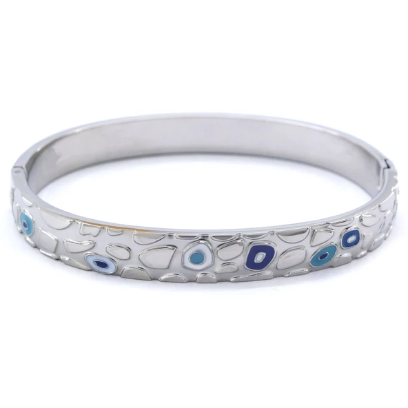 Çelik Kelepçe Bileklik Nazar Boncuklu Model BLZ-518 - Resim 7