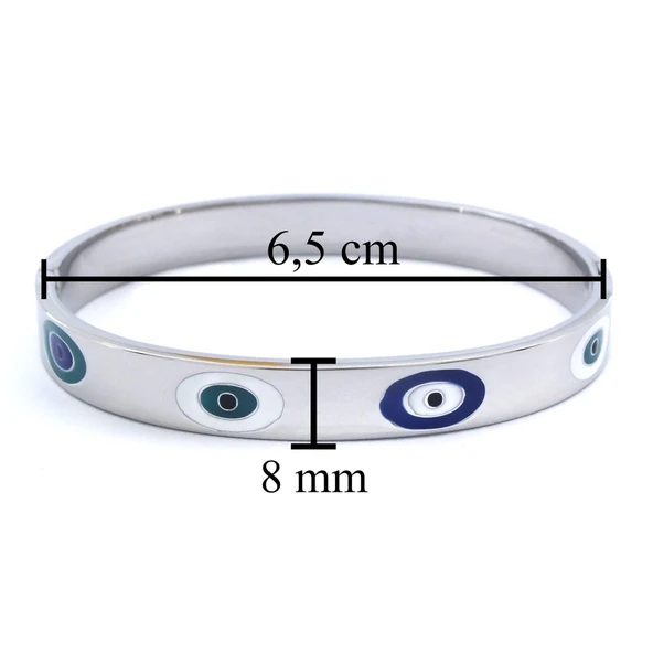 Çelik Kelepçe Bileklik Nazar Boncuklu Model BLZ-521 - Resim 3