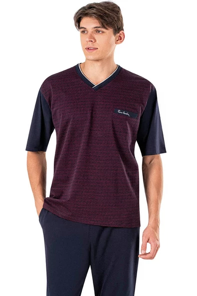 Pierre Cardin 6017 Erkek Jakarlı Kısa Kollu Şortlu 3'lü Pijama Takımı