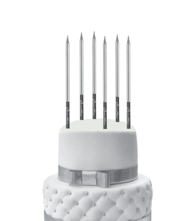 Kalem Model Gümüş Mum 15 cm 6 lı