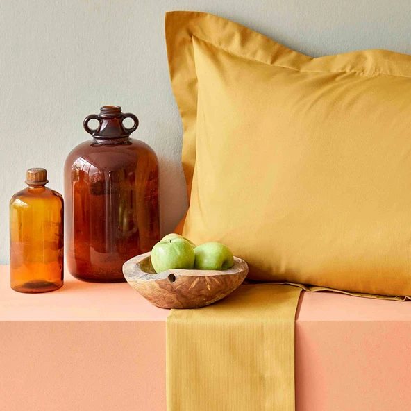 Karaca Home Back To Basic Açık Hardal %100 Pamuk Çift Kişilik Nevresim Takımı - Resim 3