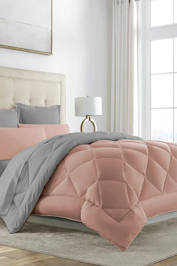 Alla Turca Lux Uyku Seti- Çift Kişilik- Özel Çantalı Lastikli Çarşaflı 4 Yastık Kılıflı Pudra - Gri