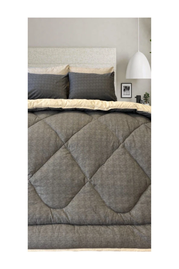 Alla Turca Lux Uyku Seti-Çift Kişilik-Lastikli Çarşaflı 4 Yastık Kılıflı-Özel Çantada Antrasit/krem - 3