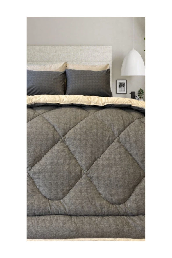 Alla Turca Lux Uyku Seti-Çift Kişilik-Lastikli Çarşaflı 4 Yastık Kılıflı-Özel Çantada Antrasit/krem - 10