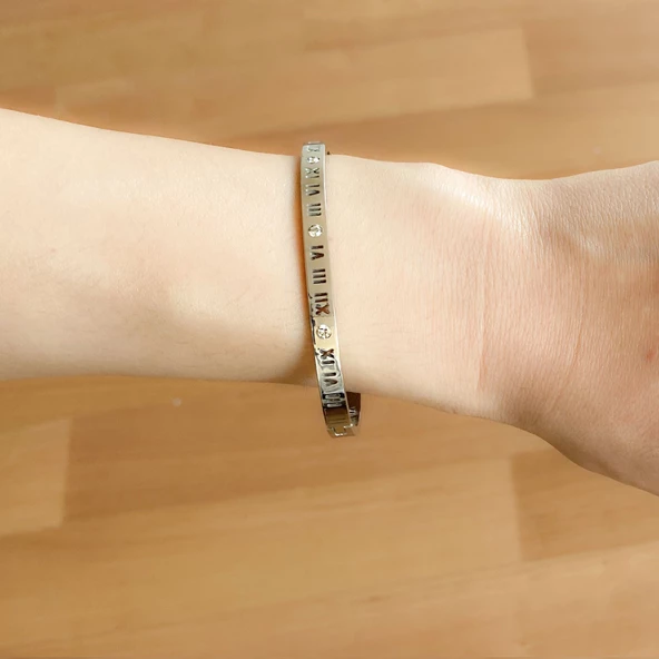 Çelik Kelepçe Bileklik Roma Rakamlı Model BLZ-413 - Resim 3