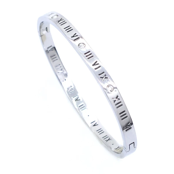 Çelik Kelepçe Bileklik Roma Rakamlı Model BLZ-413 - Resim 5