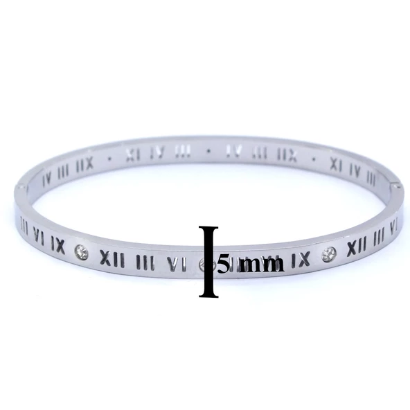 Çelik Kelepçe Bileklik Roma Rakamlı Model BLZ-413 - Resim 6