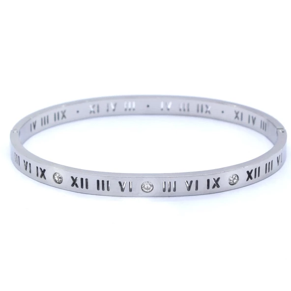 Çelik Kelepçe Bileklik Roma Rakamlı Model BLZ-413 - Resim 2