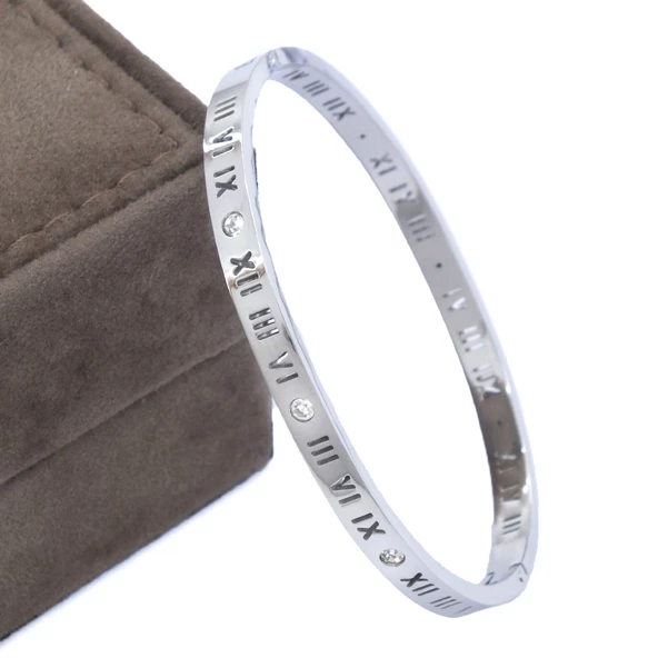 Çelik Kelepçe Bileklik Roma Rakamlı Model BLZ-413 - Resim 4