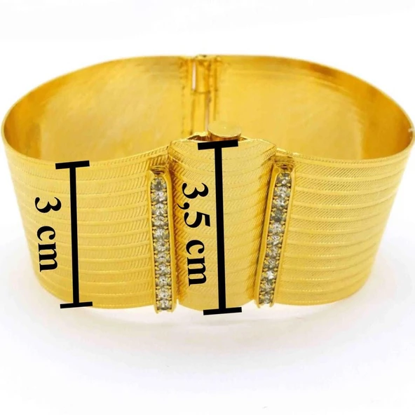 İmitasyon Trabzon Hasırı Altın Kaplama Zirkon Taşlı Kelepçe BLZ-157 - Resim 4