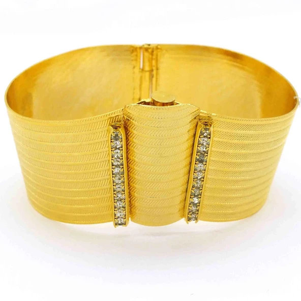 İmitasyon Trabzon Hasırı Altın Kaplama Zirkon Taşlı Kelepçe BLZ-157 ürün görseli