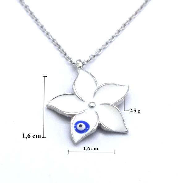 Nazar Boncuklu Çiçek Gümüş Kolye GK-211 - Resim 4