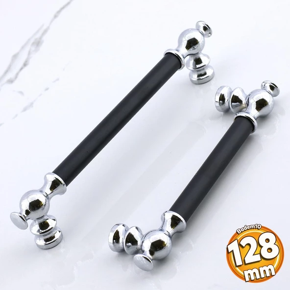 Arya 128 mm Krom Siyah Metal Mobilya Çekmece Mutfak Dolap Dolabı Kapak Kulbu Kulpları Kulpu 128 mm