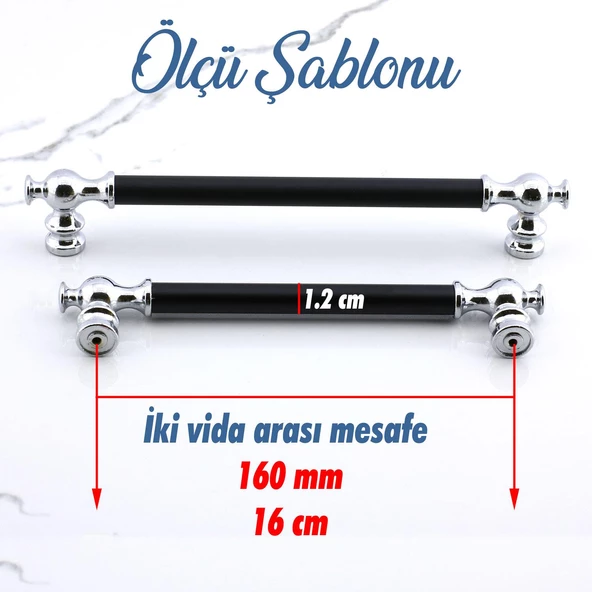 Arya 160 mm Krom Siyah Metal Mobilya Mutfak Çekmece Kapak Dolap Dolabı Kulbu Kulpları Kulpu 160 mm - Resim 2