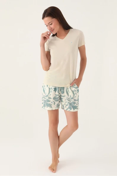 Pierre Cardin 8827 V-Neck Kadın Şort Pijama Takım