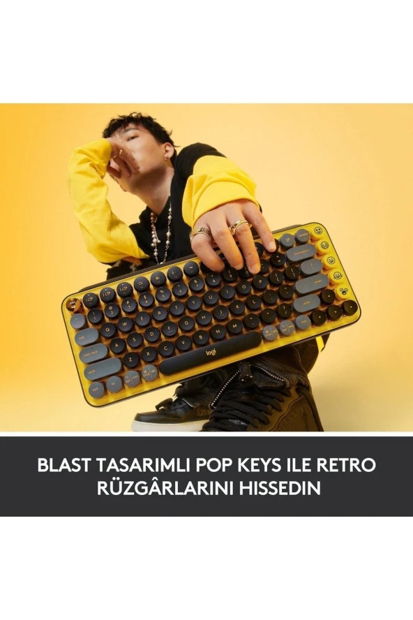 Pop Keys Blast Özelleştirilebilir Emoji Tuşlu Mekanik Kablosuz Klavye - Sarı&siyah