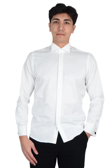 Cengiz İnler Gizli Düğme Ata Yaka Slimfit Damatlık - 11