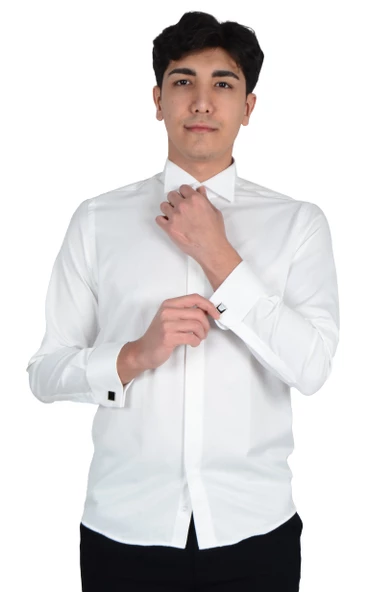 Cengiz İnler Gizli Düğme Ata Yaka Slimfit Damatlık - 7