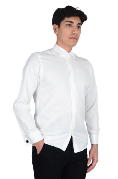 Cengiz İnler Gizli Düğme Ata Yaka Slimfit Damatlık - 10