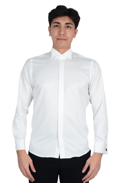 Cengiz İnler Gizli Düğme Ata Yaka Slimfit Damatlık - 3