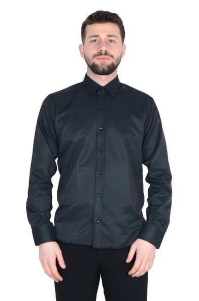 Cengiz İnler Standart Yaka Slim Fit Cepsiz Düz Erkek Gömlek