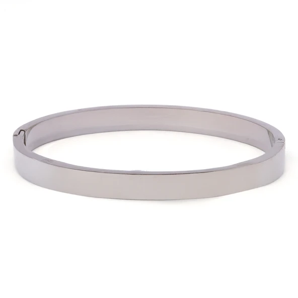 Çelik Kelepçe Bileklik Tek Taşlı Siyah Şerit BLZ-480 - Resim 3