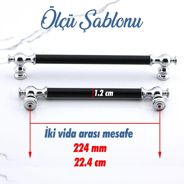 Arya 224 mm Krom Siyah Metal Mobilya Çekmece Mutfak Kapak Kulbu Dolap Dolabı Kulpları Kulpu 224 mm - Resim 2