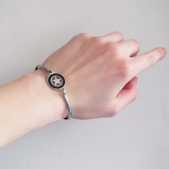 Çelik Kelepçe Bileklik Yıldız Detaylı BLZ-490 - Resim 4