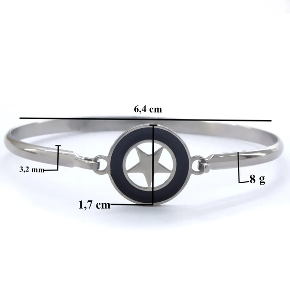 Çelik Kelepçe Bileklik Yıldız Detaylı BLZ-490 - Resim 6