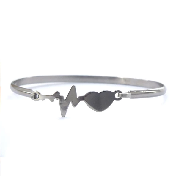 Çelik Kelepçe Bileklik Kalp Atışı Detaylı BLZ-491 ürün görseli