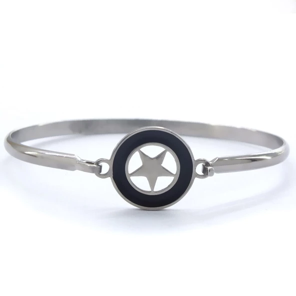 Çelik Kelepçe Bileklik Yıldız Detaylı BLZ-490 - Resim 2