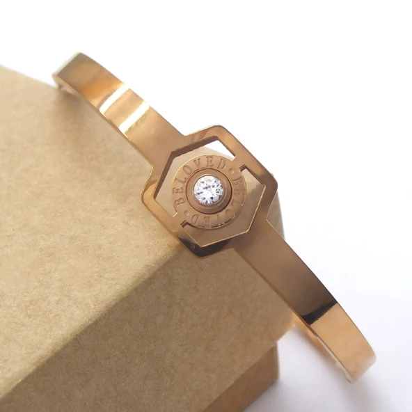 316l Çelik Rose Zirkon Tek Taşlı Spor Kelepçe - 2