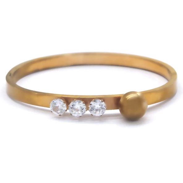 316l Çelik Rose 3 Taşlı Top Detaylı Spor Kelepçe ürün görseli