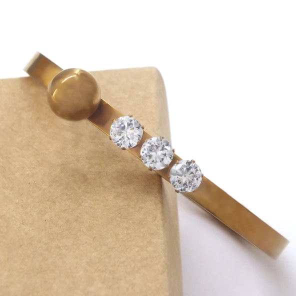 316l Çelik Rose 3 Taşlı Top Detaylı Spor Kelepçe - Resim 2