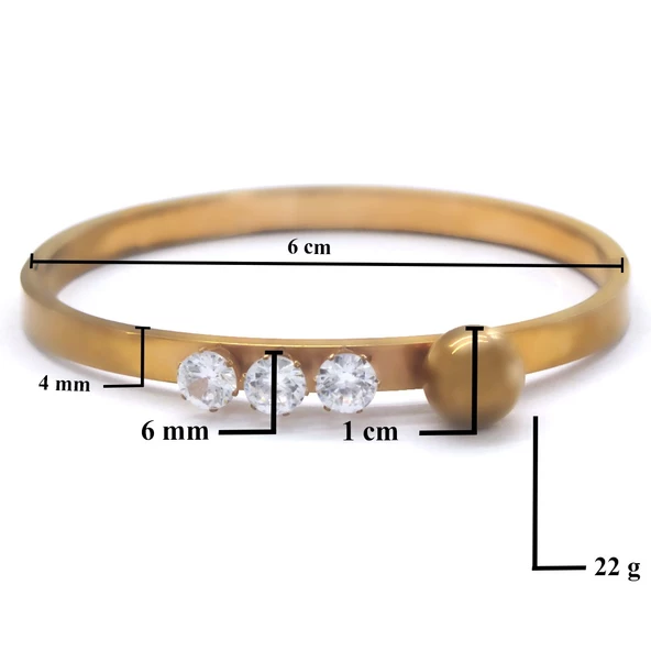 316l Çelik Rose 3 Taşlı Top Detaylı Spor Kelepçe - Resim 4