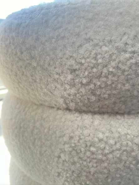Bubble Teddy Kumaşlı Lüks Modern Yuvarlak Puf - 3