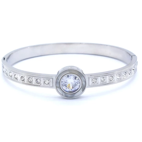 Çelik Kelepçe Bileklik Zirkon Taşlı BLZ-415 - Resim 2