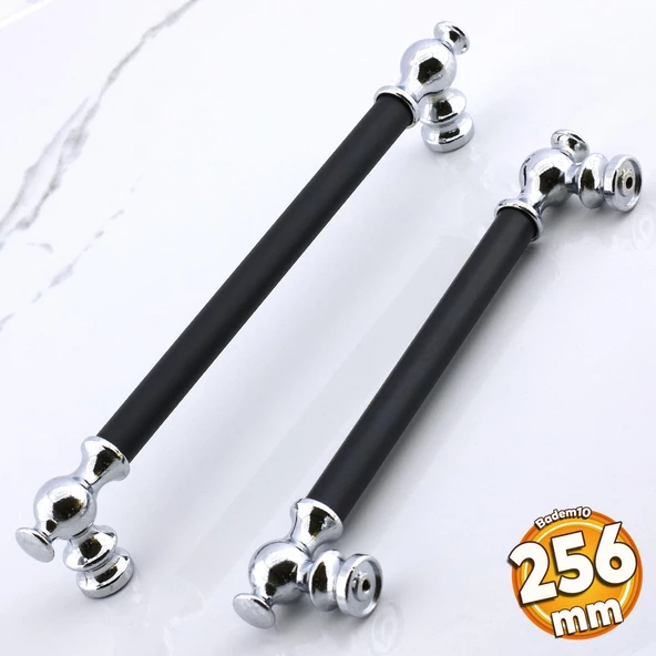 Arya 256 mm Krom Siyah Metal Mobilya Mutfak Çekmece Kapak Kulbu Dolap Dolabı Kulpları Kulpu 256 mm